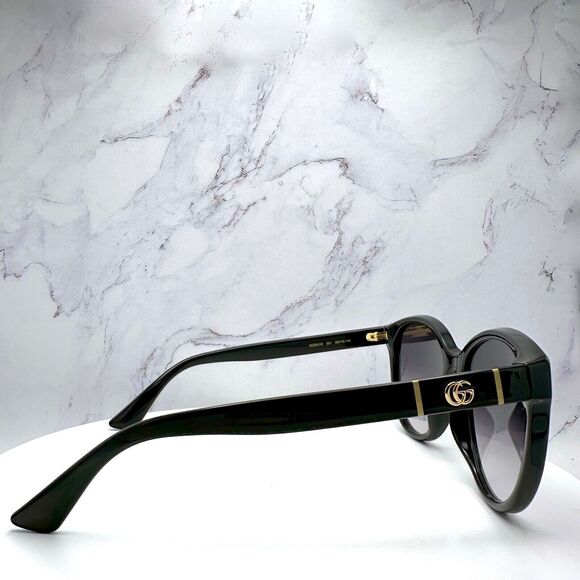 New Gucci Sunglasses Black Acetate Round Gold Metal GG Logo Italy Authentic main image 14
